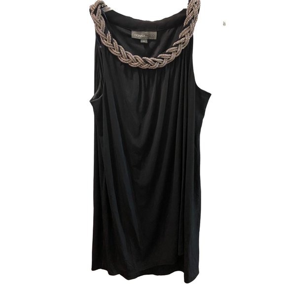 DONNA RICCO  BLACK PARTY DRESS WITH BRAIDED SILVER CHAIN NECKLINE SIZE 10 - Picture 2 of 8